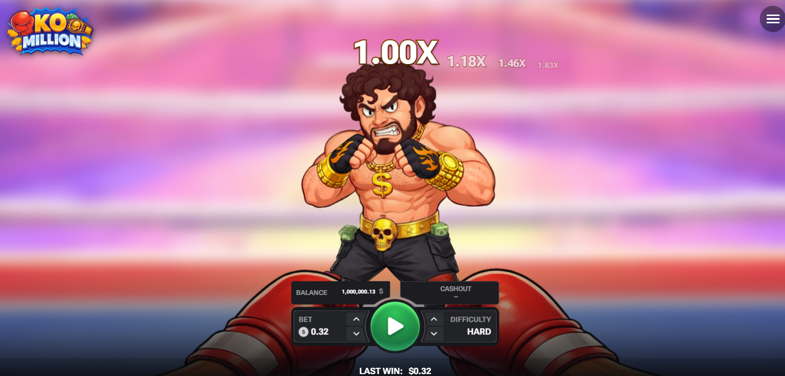 KO Million ringde boksör ve anlık çarpan ekranı