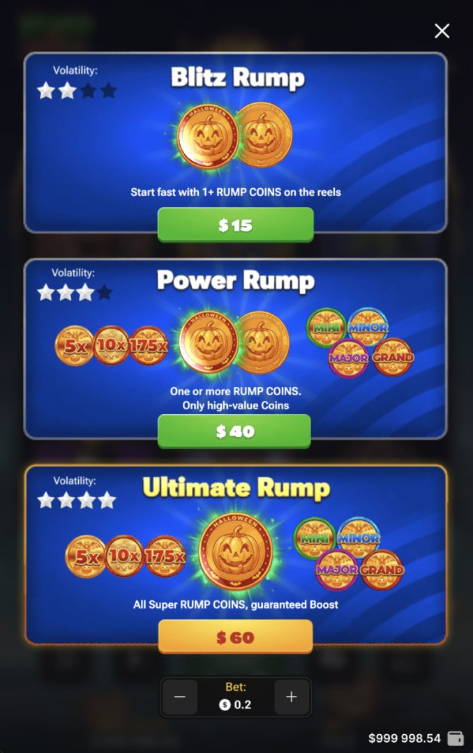 Telefonda dikey ekranda Rump And Halloween üç bonus satın alma kartı