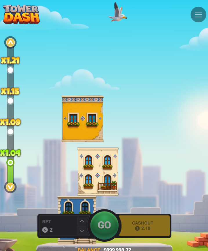 Tower Dash mobil dikey ekranda Go ve Cashout