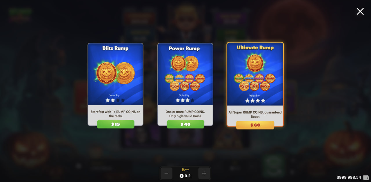 Masaüstünde Rump And Halloween Blitz Rump, Power Rump ve Ultimate Rump satın alma kartları