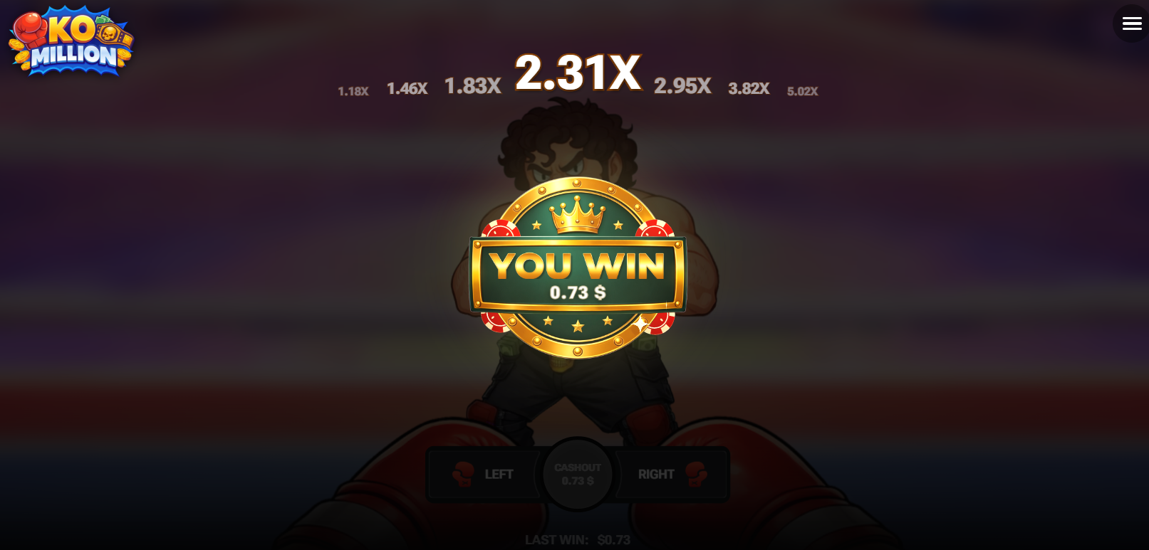 KO Million Cashout sonrası You Win yazılı ekran