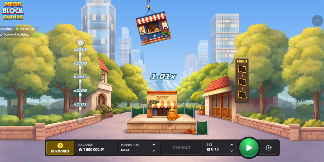 MegaBlock Empire vincin bloğu taşıdığı ve çarpanın göründüğü ekran