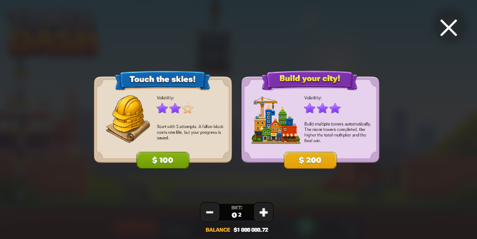 Tower Dash Touch the skies ve Build your city bonus satın alma ekranı