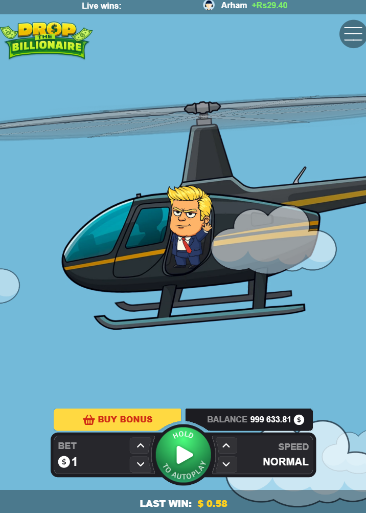 Drop The Billionaire dikey mobil ekranda Buy Bonus düğmesi