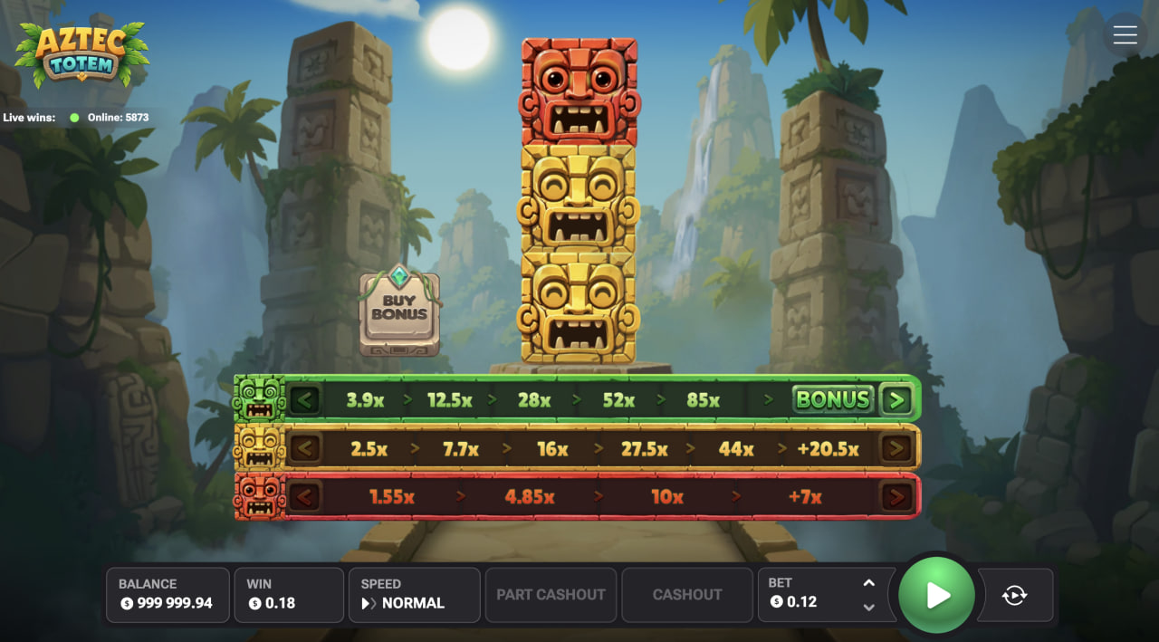 Masaüstünde Aztec Totem, ortada totem ve yeşil sarı kırmızı çarpan yolları