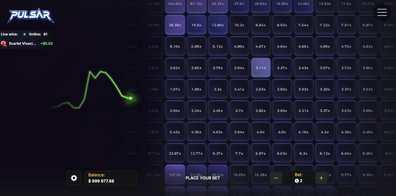 Pulsar inceleme, ücretsiz demo, casino oyunu: hücre ızgarası ve katsayılar